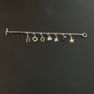 Silver Charm Bracelet with Heart and Star Accents